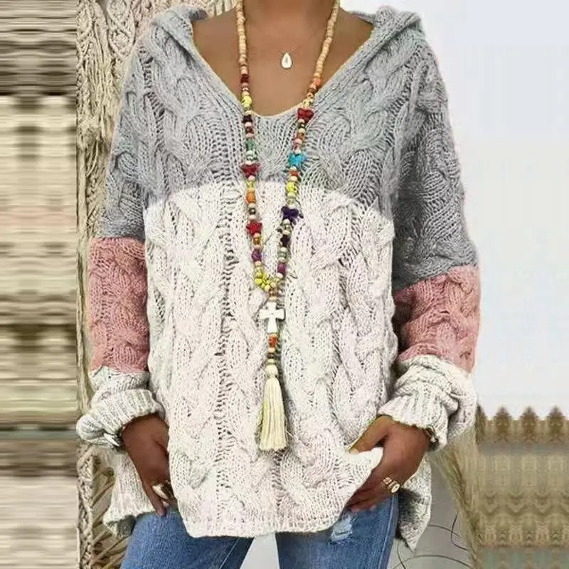 Women's Long Sleeve V-Neck Knitted Sweater Brown - Image 20