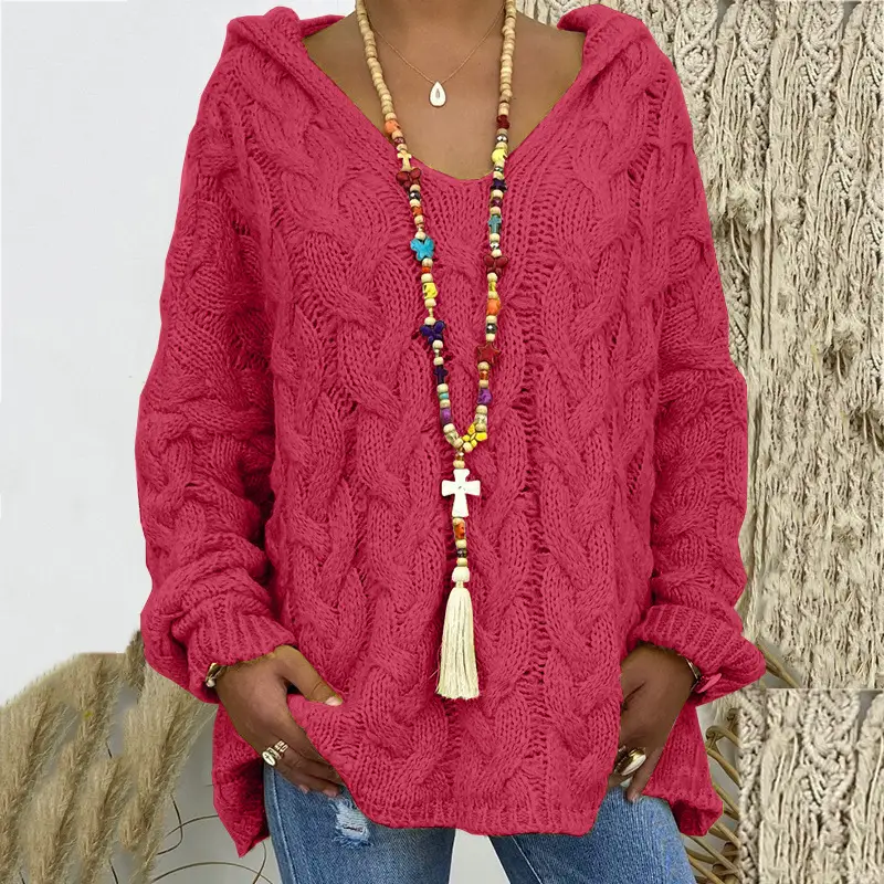 Women's Long Sleeve V-Neck Knitted Sweater Brown - Image 21