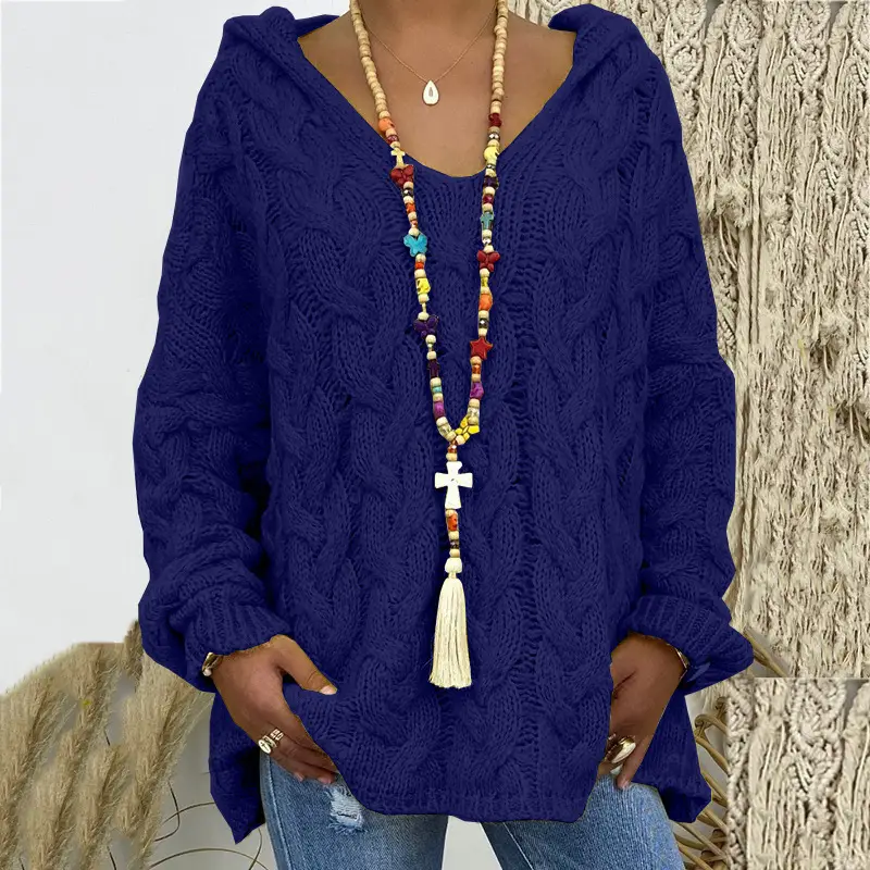 Women's Long Sleeve V-Neck Knitted Sweater Brown - Image 22