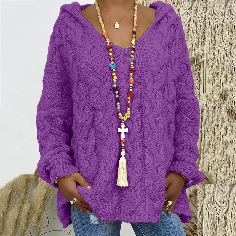 Women's Long Sleeve V-Neck Knitted Sweater Brown - Image 23