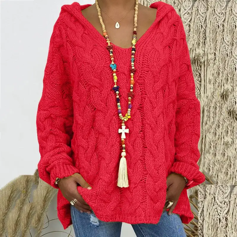 Women's Long Sleeve V-Neck Knitted Sweater Brown - Image 3
