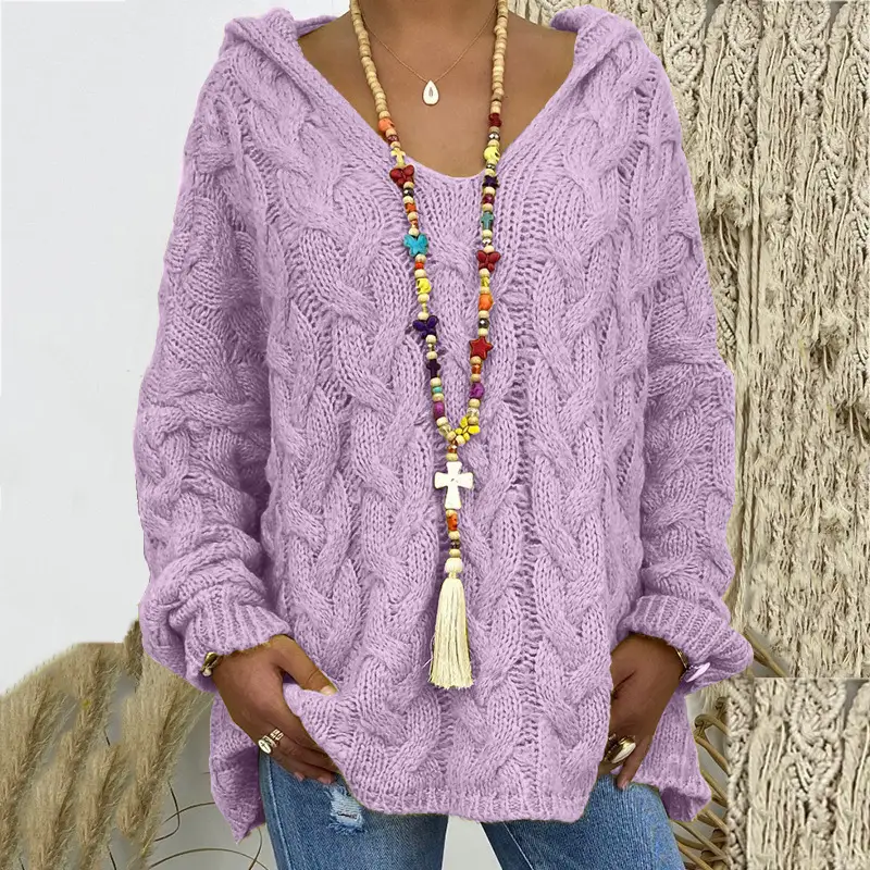 Women's Long Sleeve V-Neck Knitted Sweater Brown - Image 4