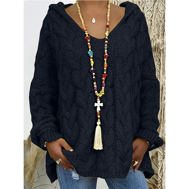 Women's Long Sleeve V-Neck Knitted Sweater Brown - Image 6