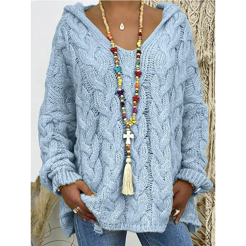 Women's Long Sleeve V-Neck Knitted Sweater Brown - Image 8