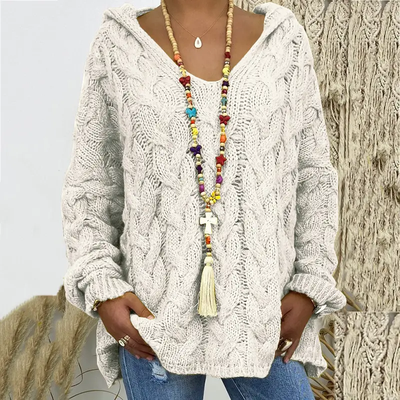 Women's Long Sleeve V-Neck Knitted Sweater Brown - Image 9