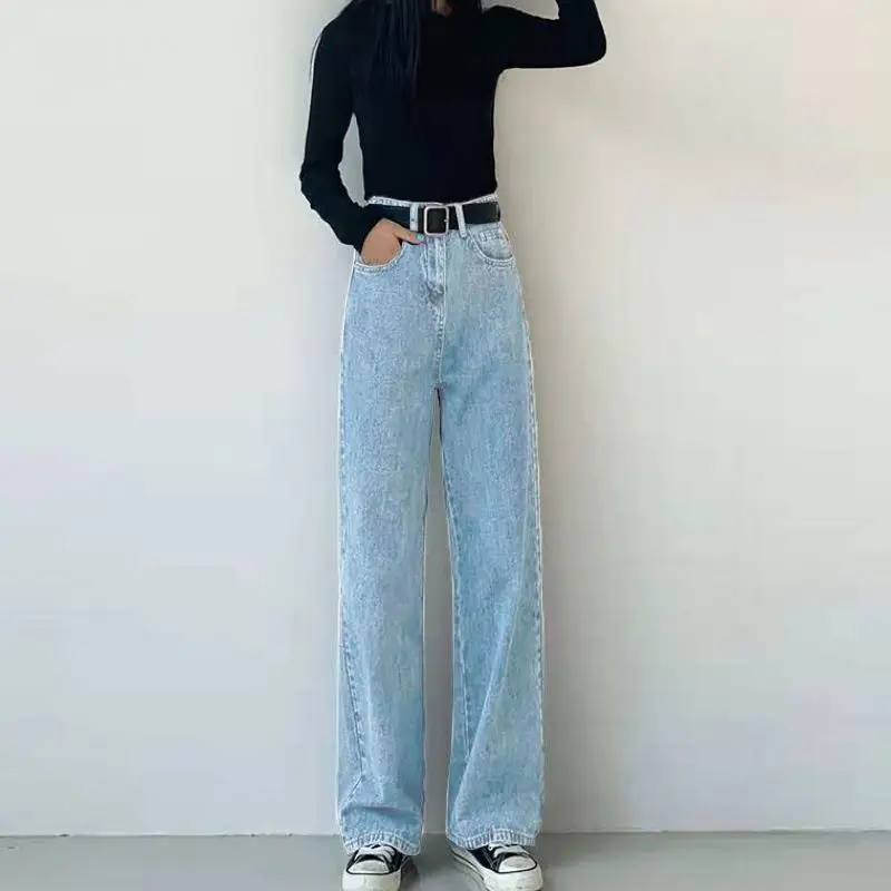 Black Grey Wide Leg High Waist Trousers for Women