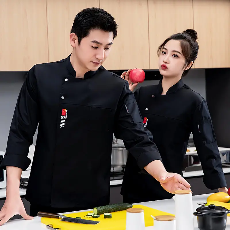 Men Chinese Style Short Sleeve Kitchen Bakers White Shirt - Image 2