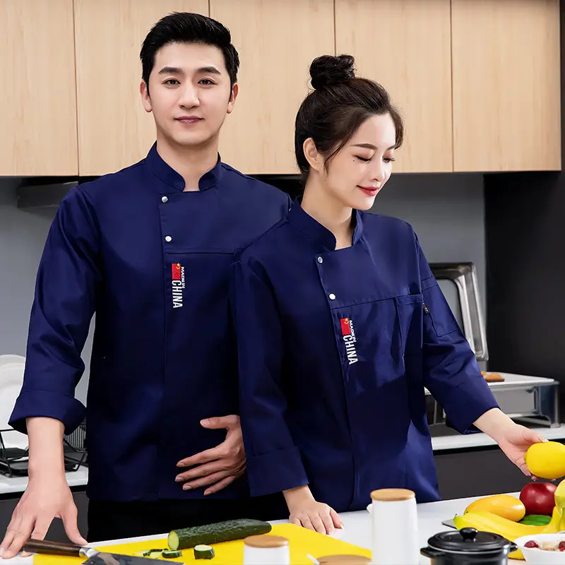 Men Chinese Style Short Sleeve Kitchen Bakers White Shirt - Image 3