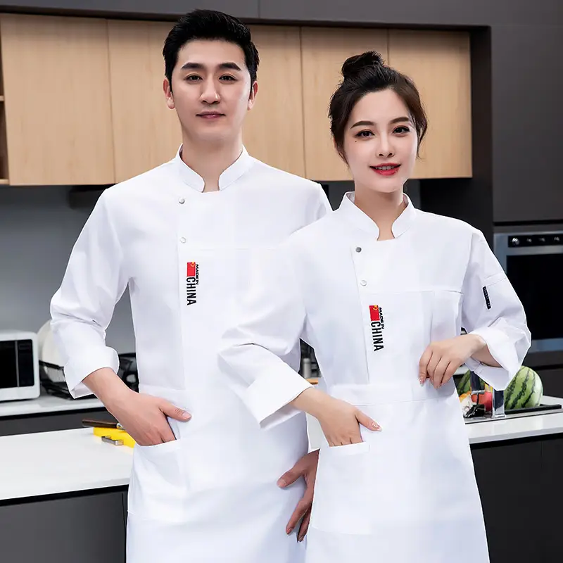 Men Chinese Style Short Sleeve Kitchen Bakers White Shirt - Image 4