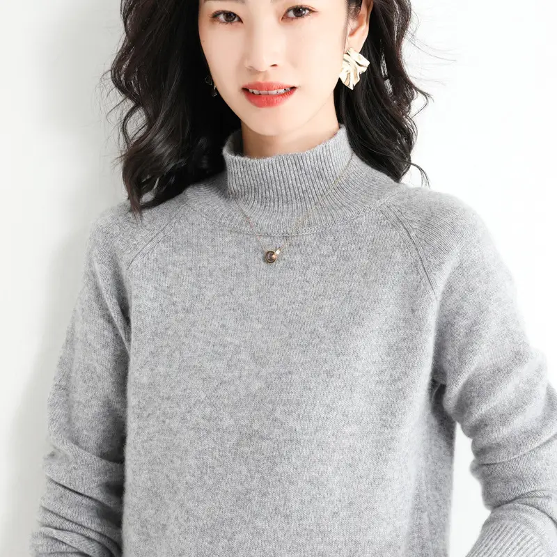 Women's Light Blue Half-Turtleneck Pullover Sweater - Image 11