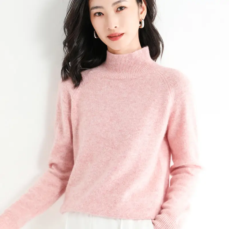 Women's Light Blue Half-Turtleneck Pullover Sweater - Image 12