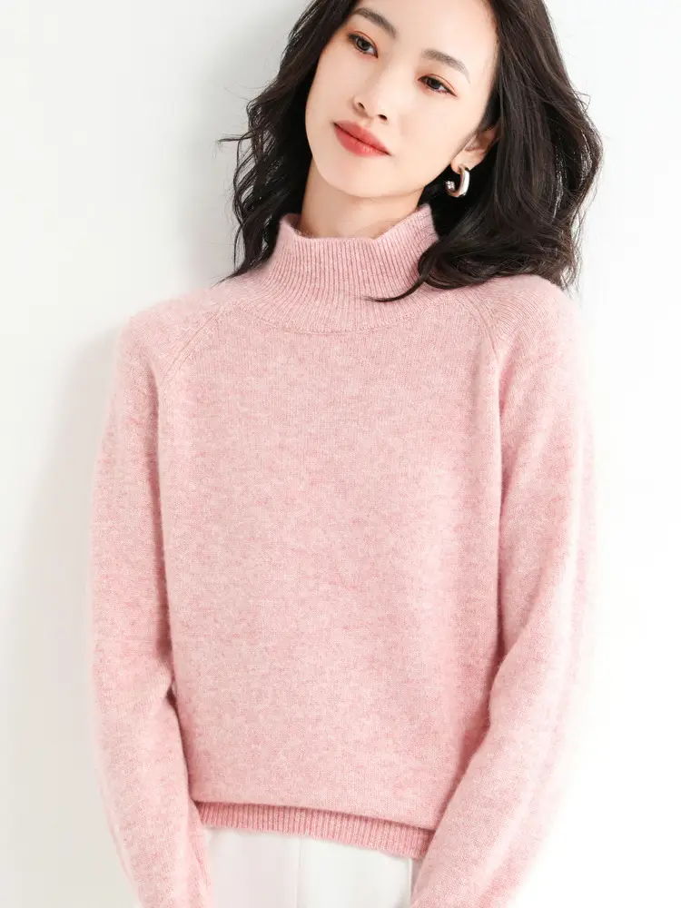 Women's Light Blue Half-Turtleneck Pullover Sweater - Image 2