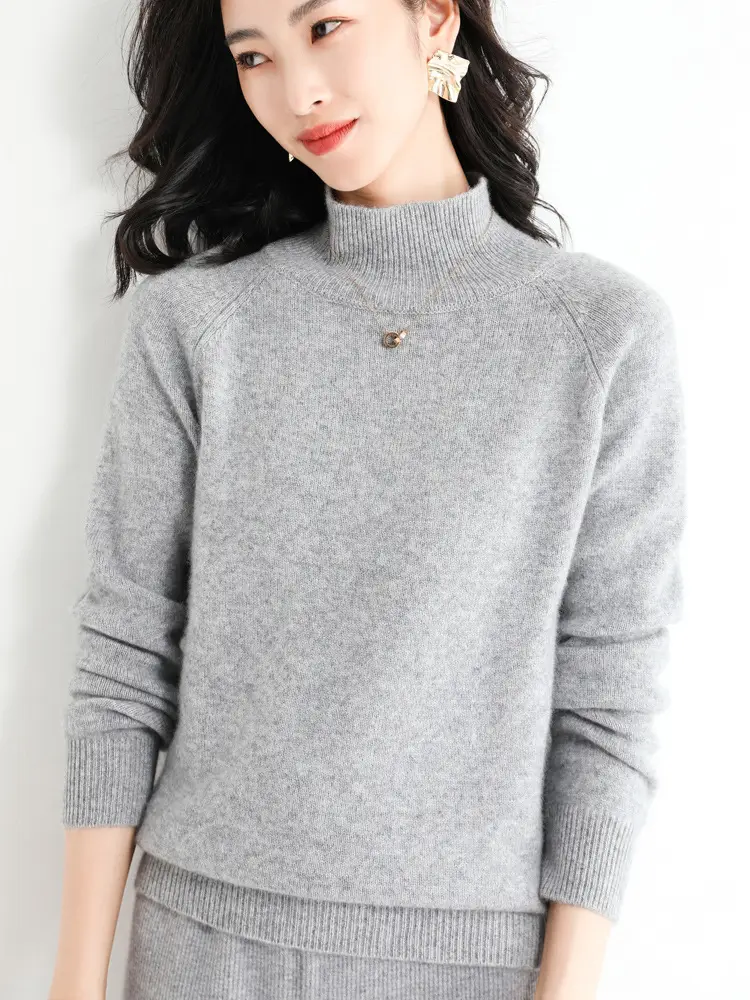 Women's Light Blue Half-Turtleneck Pullover Sweater - Image 3