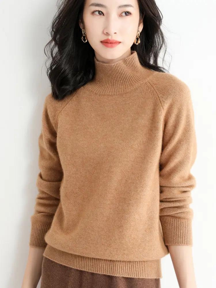 Women's Light Blue Half-Turtleneck Pullover Sweater - Image 6