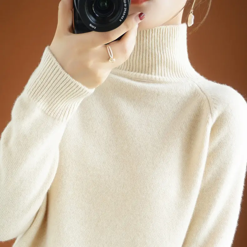 Women's Light Blue Half-Turtleneck Pullover Sweater - Image 7