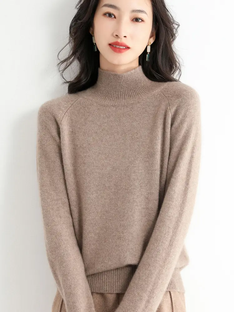 Women's Light Blue Half-Turtleneck Pullover Sweater - Image 9