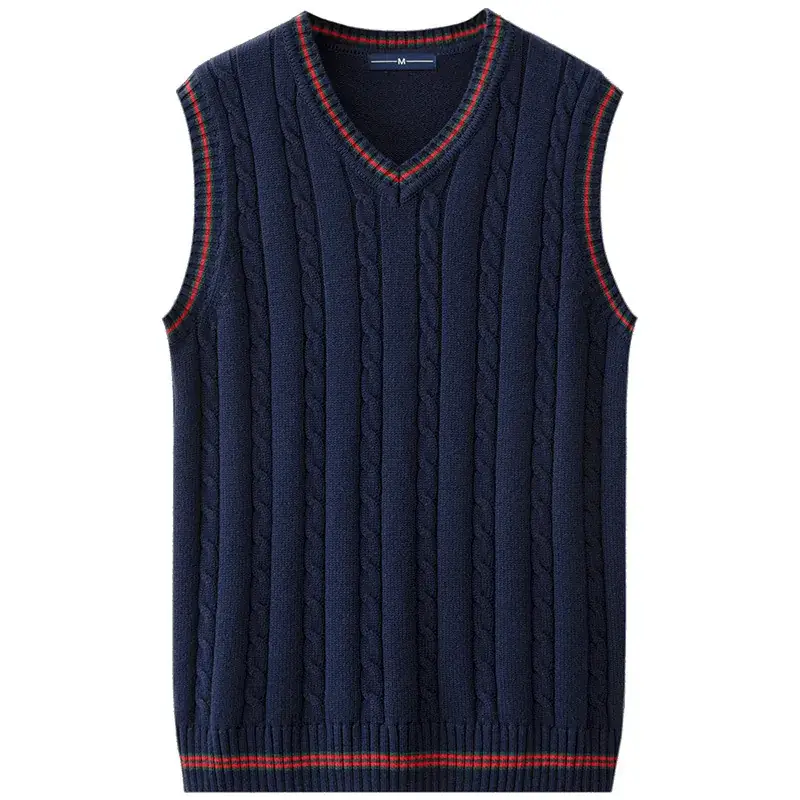 Men's V-Neck Knitted Sleeveless Vest Orange Winter - Image 10