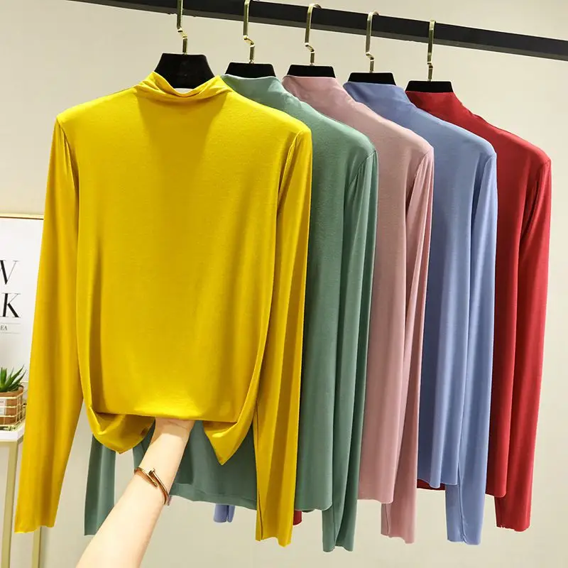 Women Korean Long Sleeve Collar T-Shirt Solid Teal - Image 10