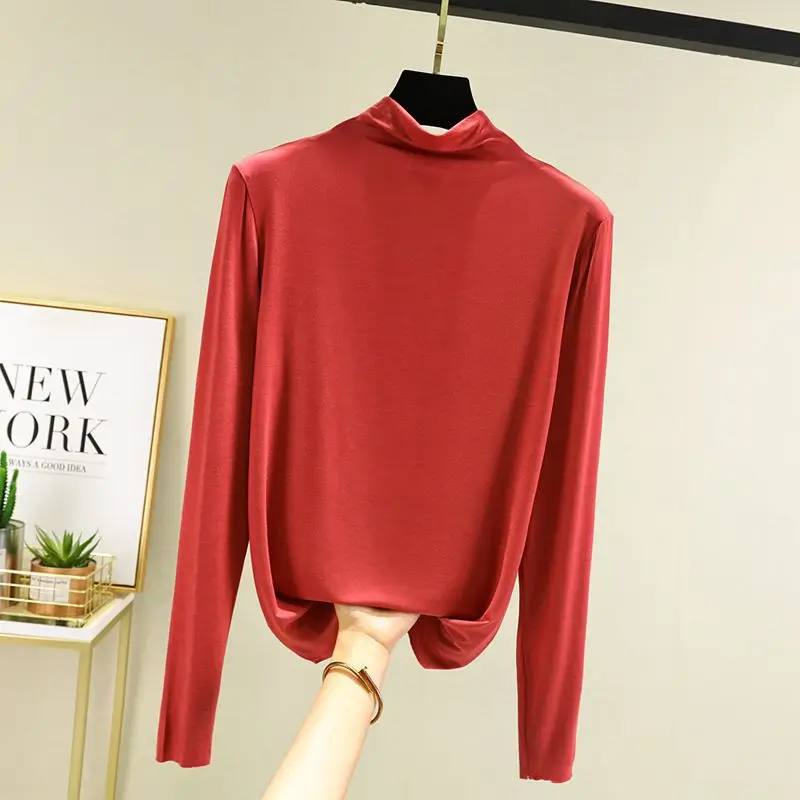 Women Korean Long Sleeve Collar T-Shirt Solid Teal - Image 6