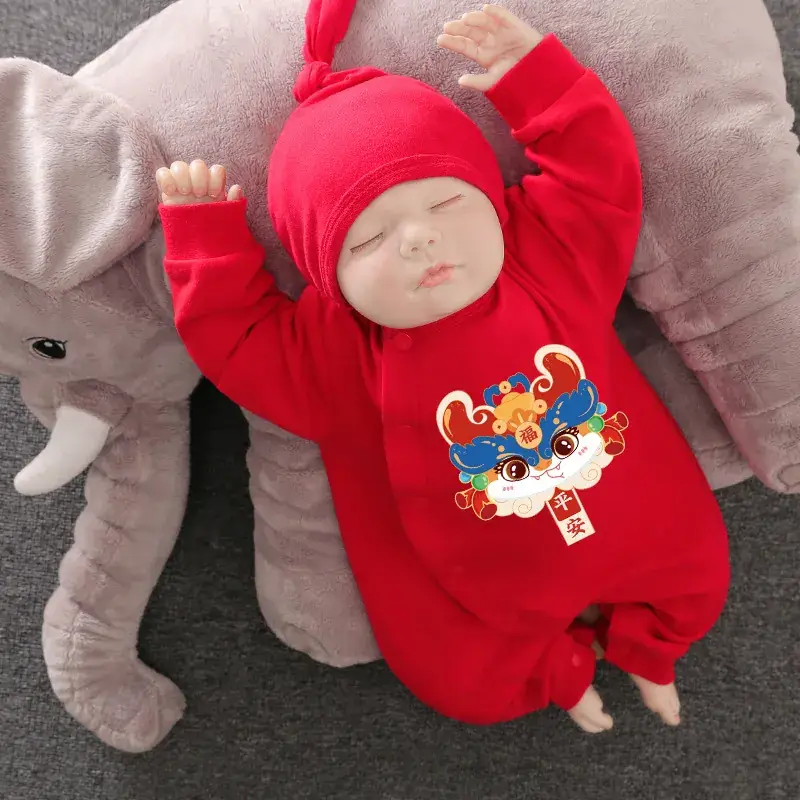 Red Newborn Baby One-piece Set with Festive Design - Image 34