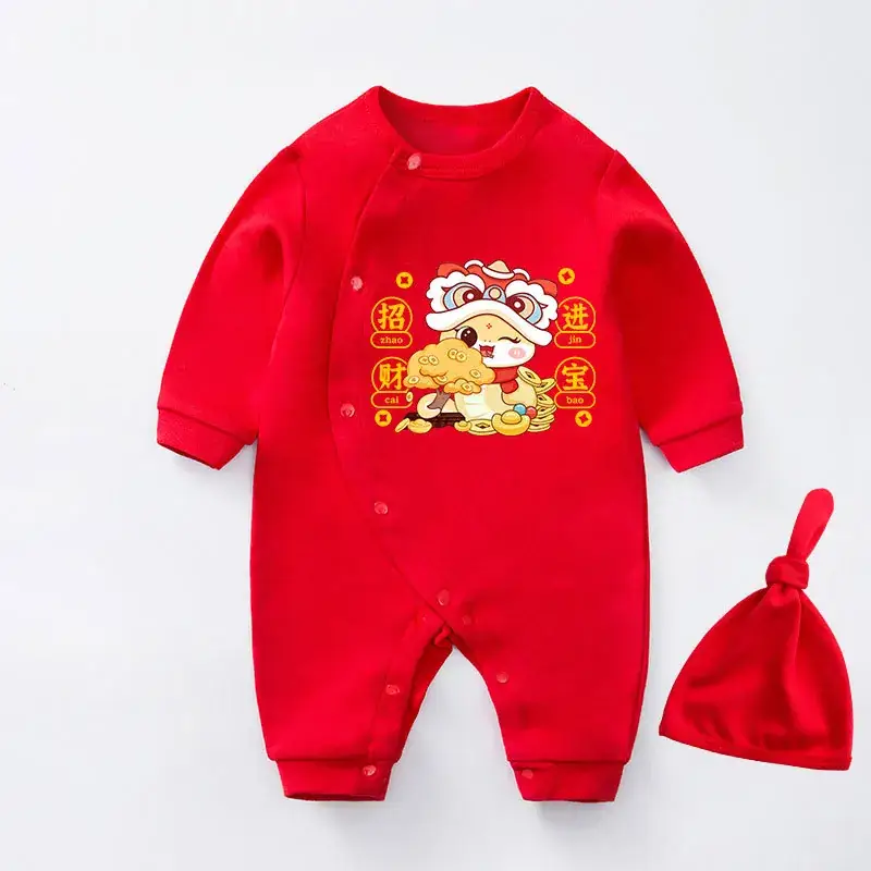 Red Newborn Baby One-piece Set with Festive Design - Image 12