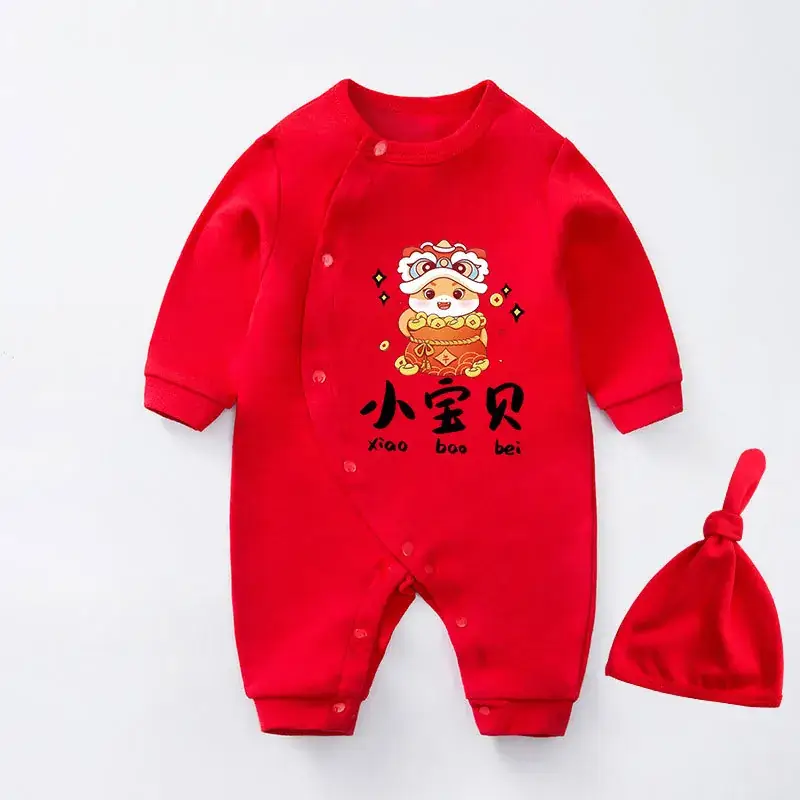 Red Newborn Baby One-piece Set with Festive Design - Image 13