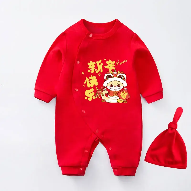 Red Newborn Baby One-piece Set with Festive Design - Image 18