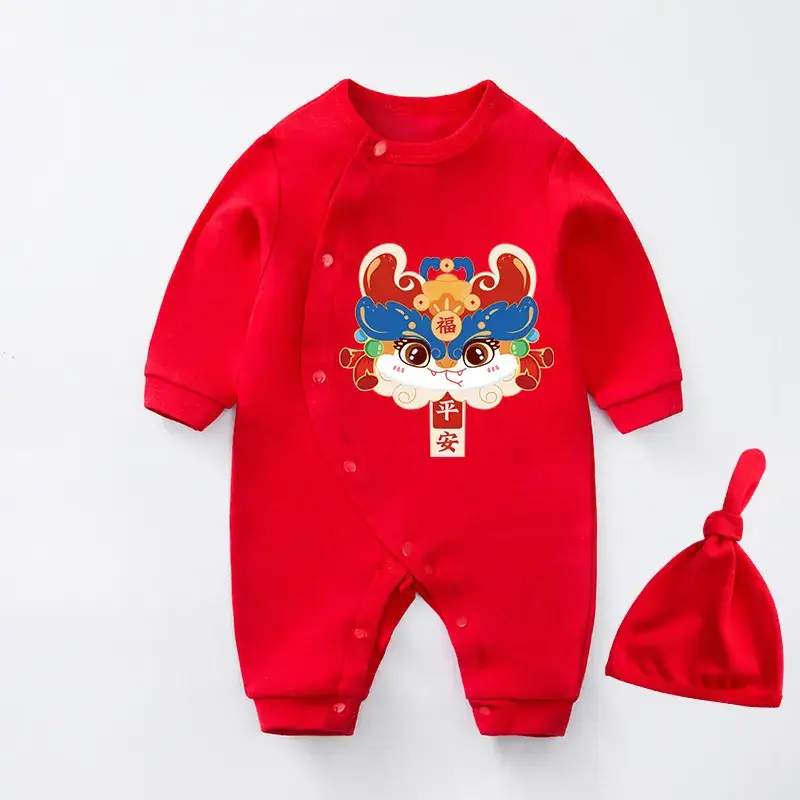 Red Newborn Baby One-piece Set with Festive Design - Image 3
