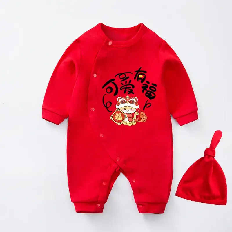 Red Newborn Baby One-piece Set with Festive Design - Image 4