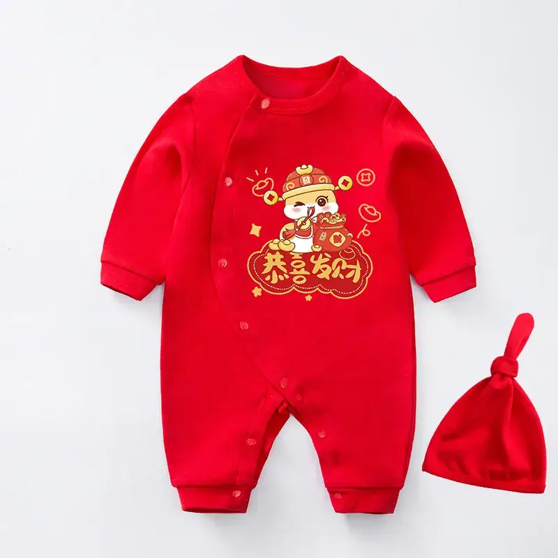 Red Newborn Baby One-piece Set with Festive Design - Image 8