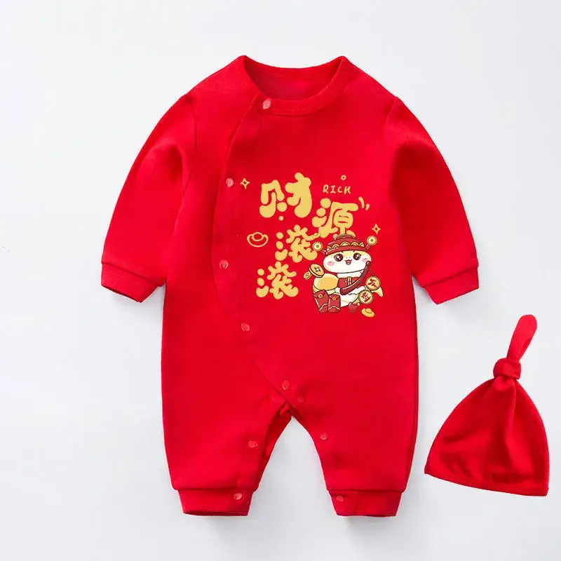 Red Newborn Baby One-piece Set with Festive Design - Image 9