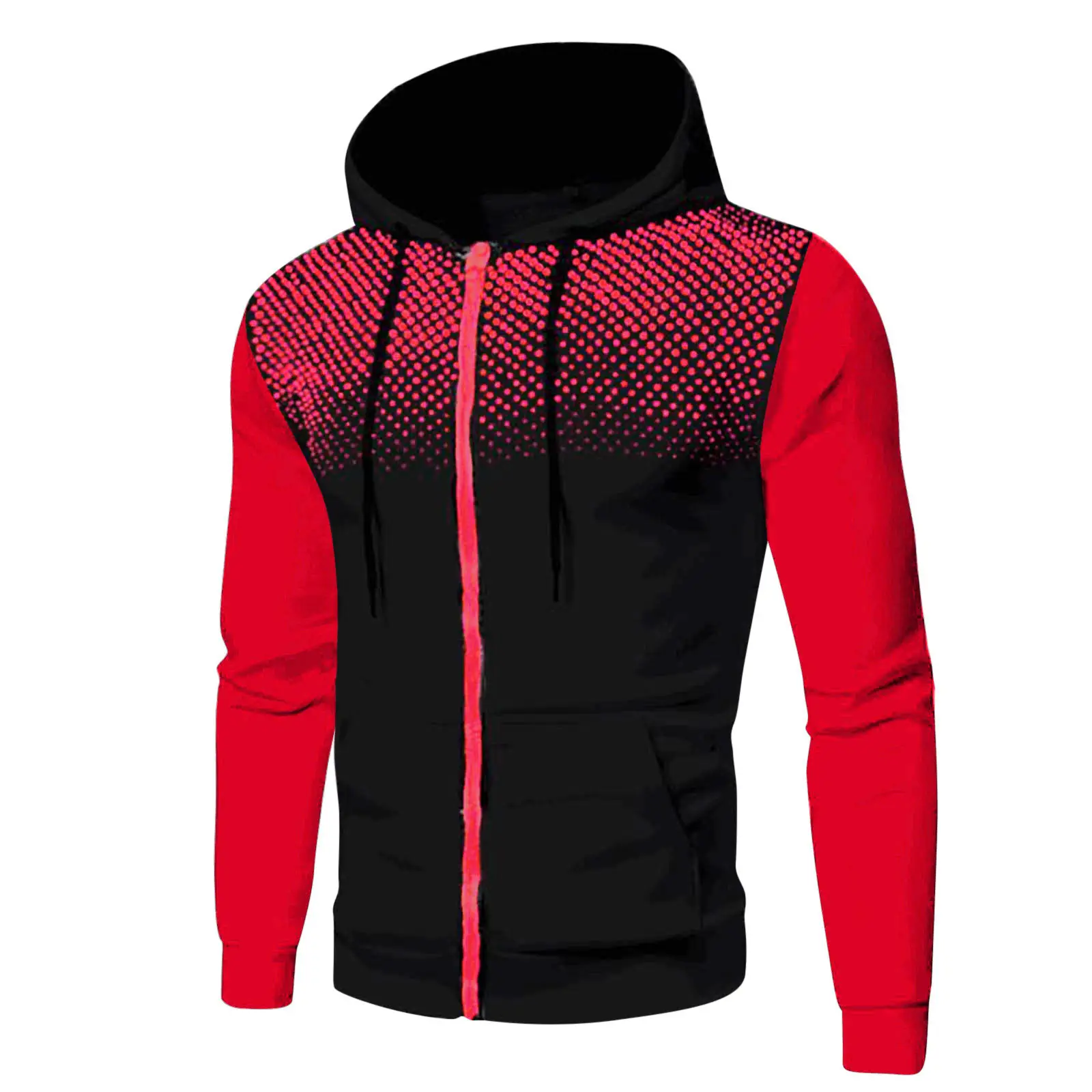 Men's Black White Zipper Hooded Sweatshirt