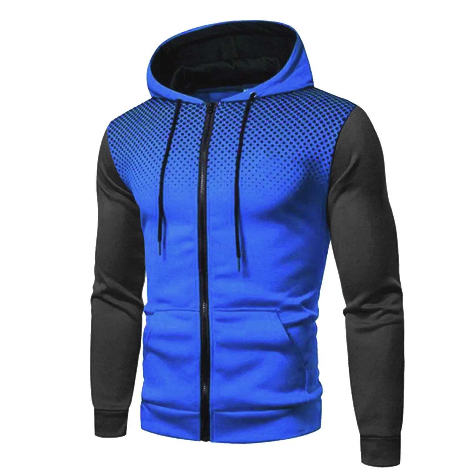 Men's Black White Zipper Hooded Sweatshirt
