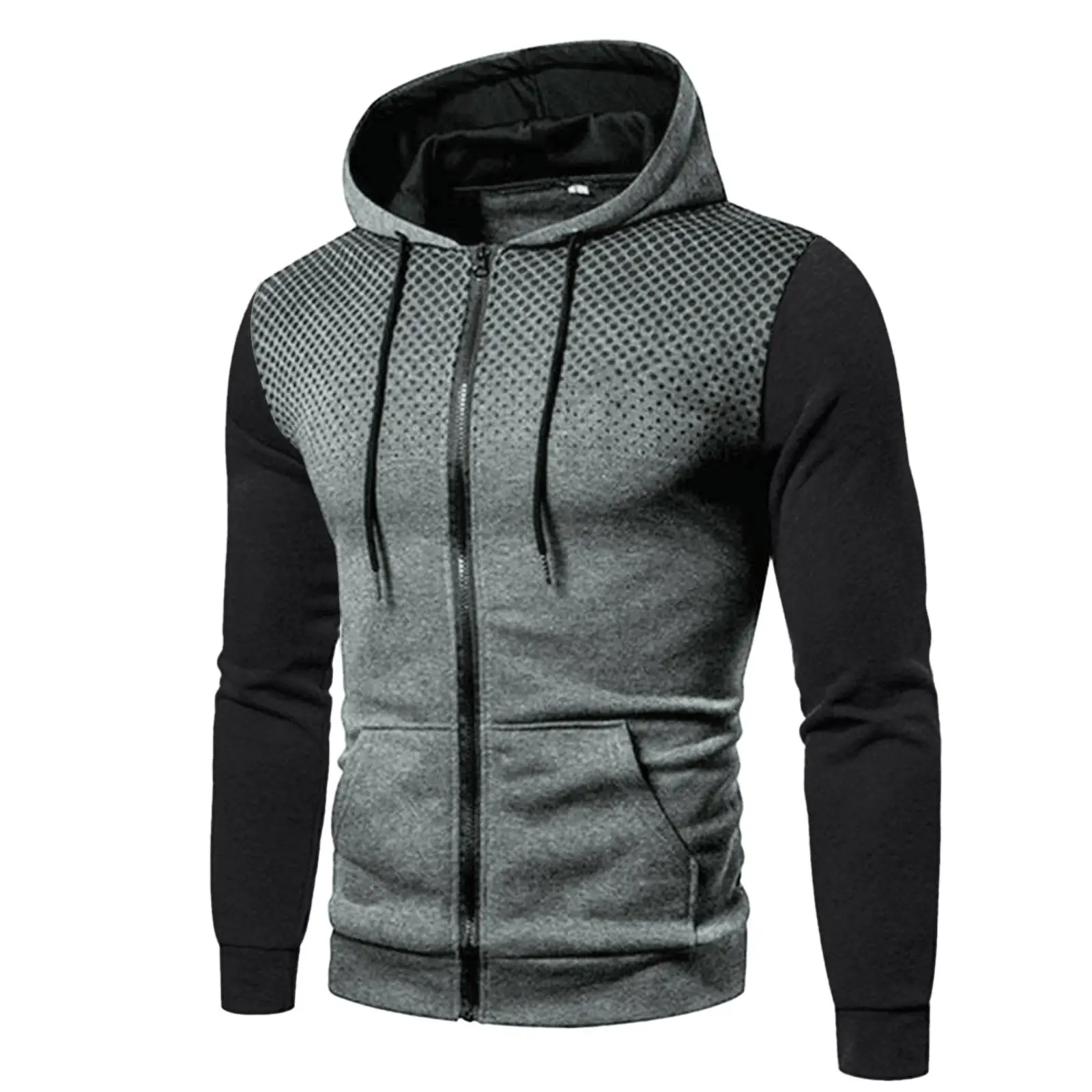 Men's Black White Zipper Hooded Sweatshirt
