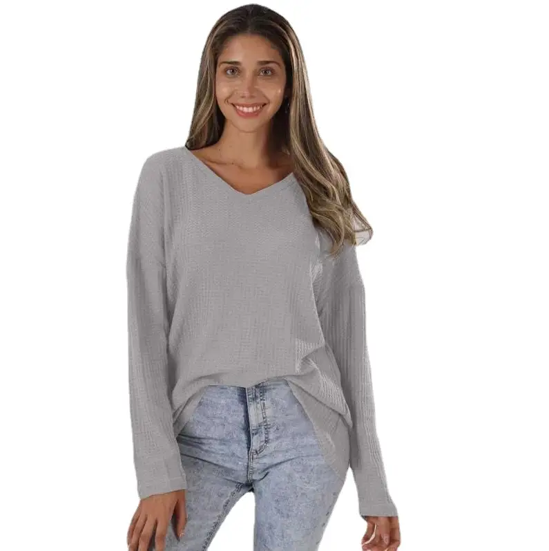 Women's Pink Knitted V Neck Long Sleeve Top Large - Image 11