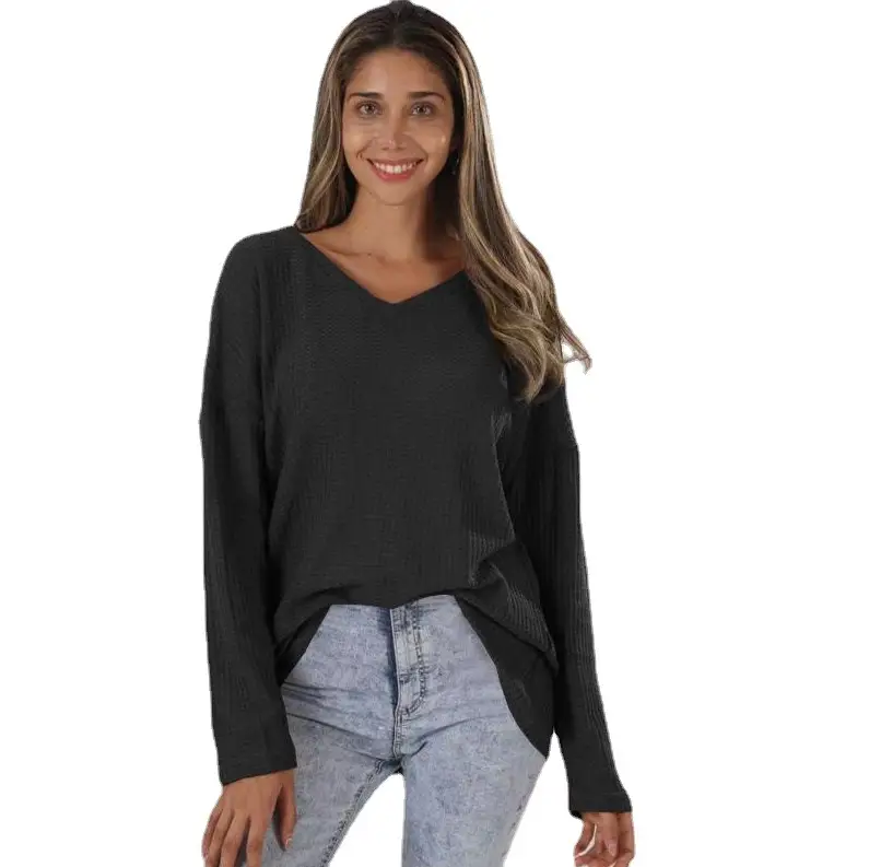Women's Pink Knitted V Neck Long Sleeve Top Large - Image 12