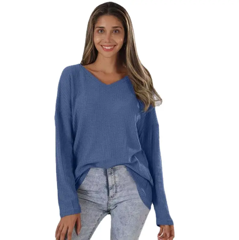 Women's Pink Knitted V Neck Long Sleeve Top Large - Image 13