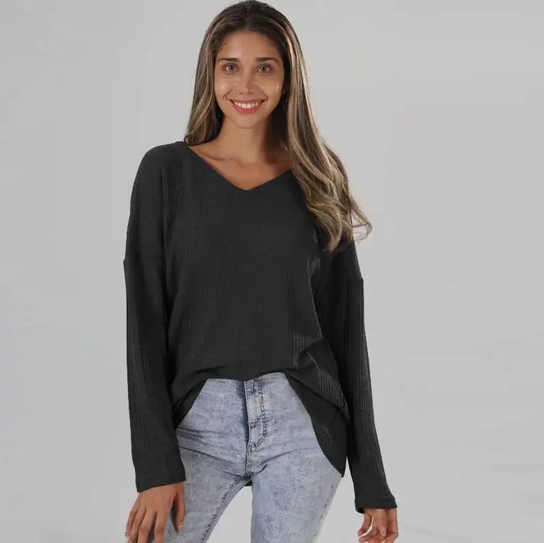 Women's Pink Knitted V Neck Long Sleeve Top Large - Image 4