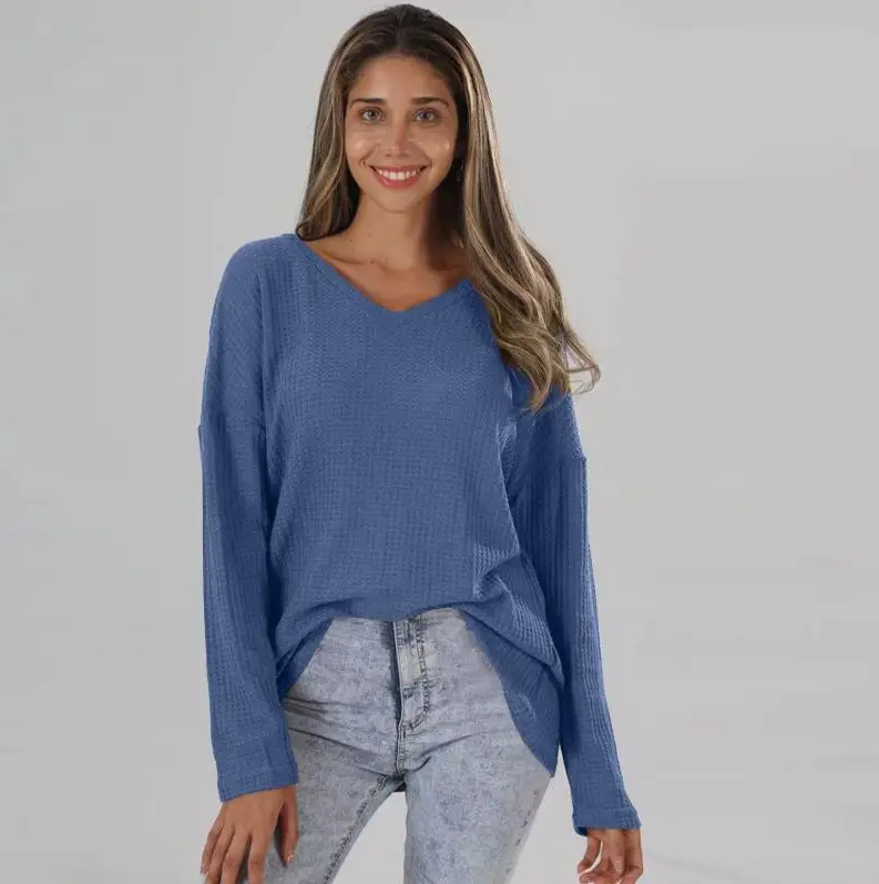 Women's Pink Knitted V Neck Long Sleeve Top Large - Image 5