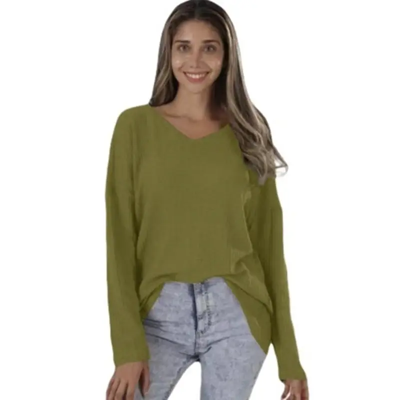 Women's Pink Knitted V Neck Long Sleeve Top Large - Image 7
