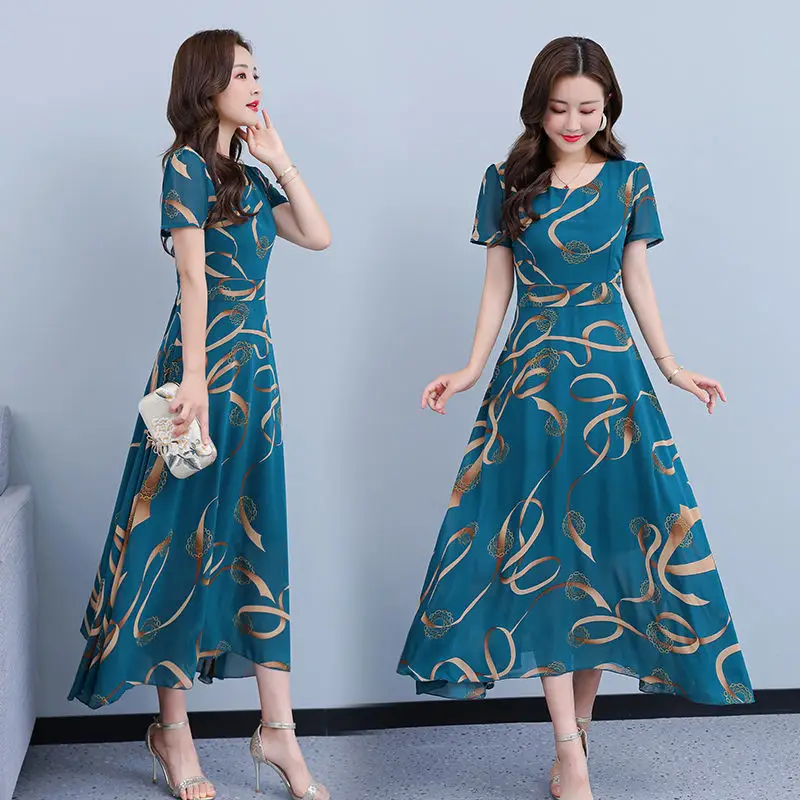 Summer Women's Printed Long Sleeve Dress Large Size - Image 4