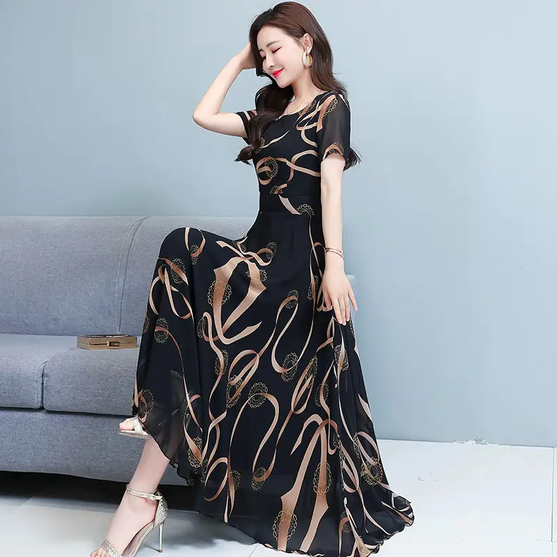 Summer Women's Printed Long Sleeve Dress Large Size - Image 5