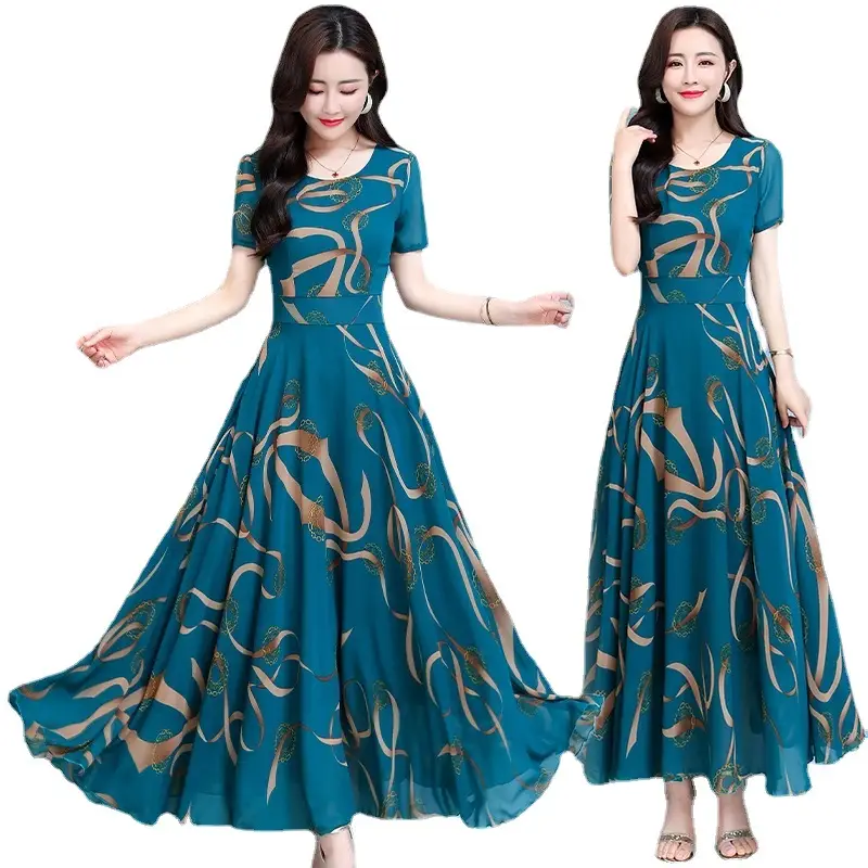 Summer Women's Printed Long Sleeve Dress Large Size - Image 7