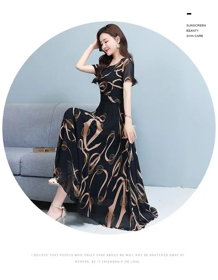 Summer Women's Printed Long Sleeve Dress Large Size — feature 2