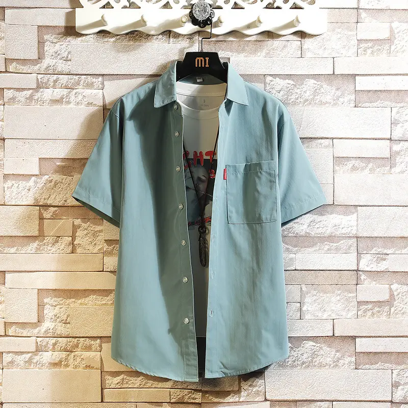 2022 Men Light Blue Short Sleeve Shirt Large