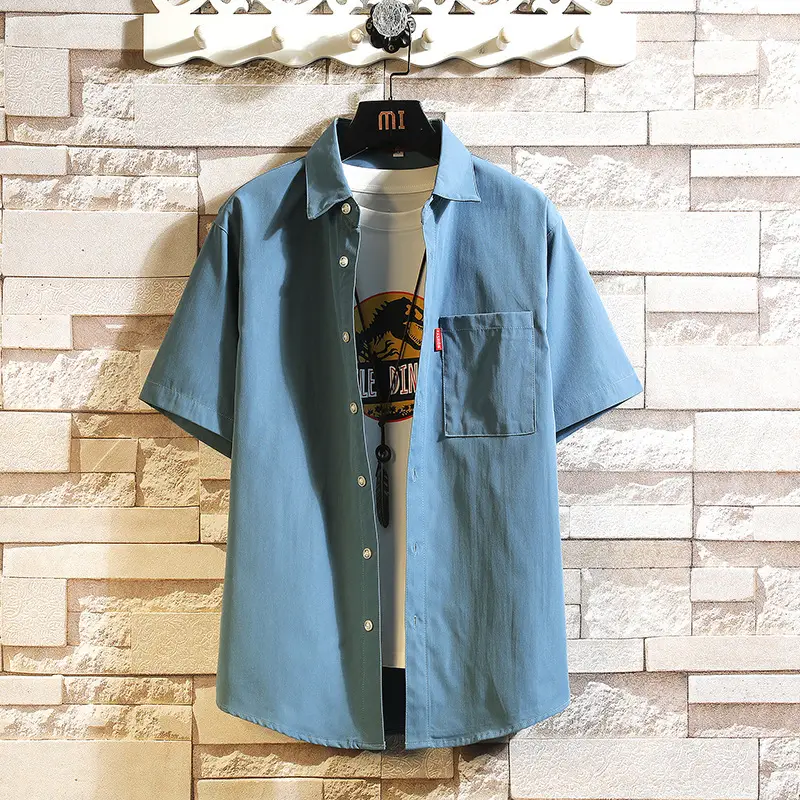 2022 Men Light Blue Short Sleeve Shirt Large