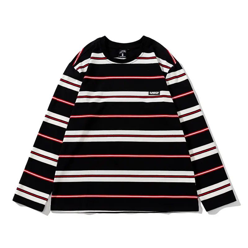 Men Retro Green Yellow Striped Cotton Long Sleeve T-Shirt - Image 2
