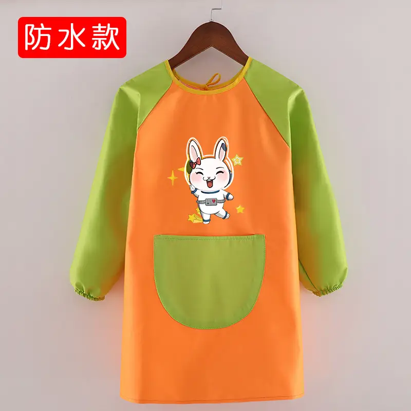 Children's Waterproof Long Sleeve Apron with Bunny Print - Image 31