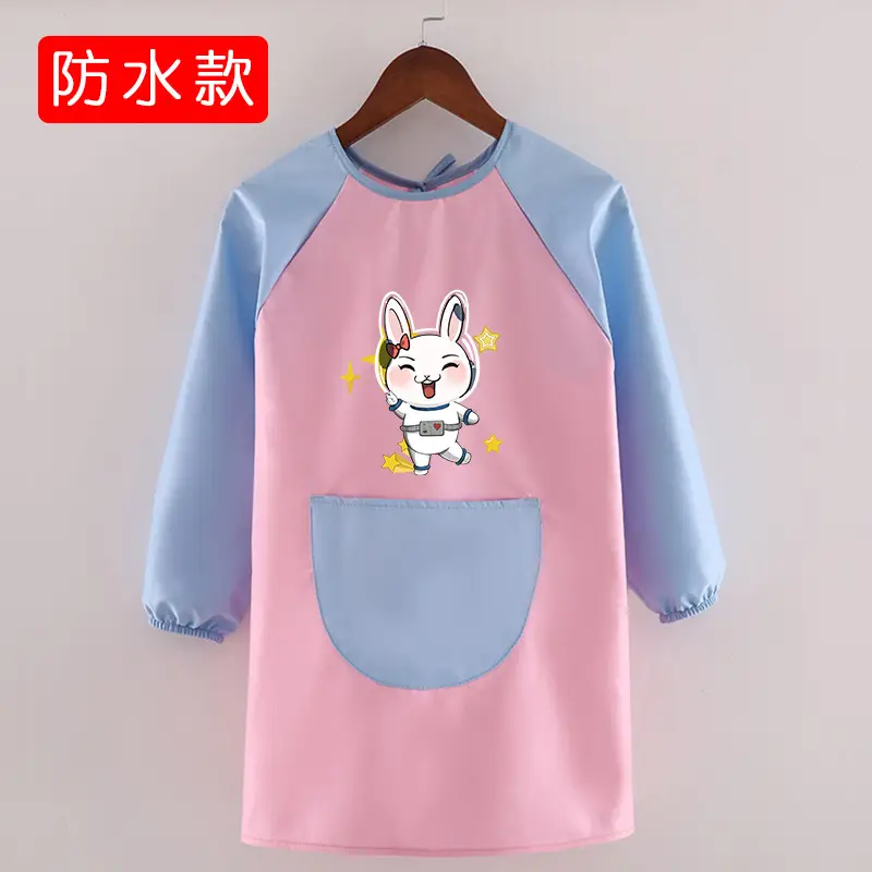 Children's Waterproof Long Sleeve Apron with Bunny Print - Image 35