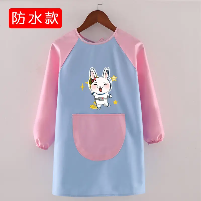 Children's Waterproof Long Sleeve Apron with Bunny Print - Image 36